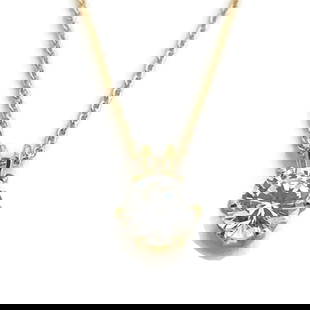 Vintage CZ Cubic Zirconia Solitaire Pendant Necklace 14K Yellow Gold, 2.24 Gram: Round CZ Solitaire Pendant Necklace 14K Yellow Gold, 1.00 CT, 2.24 Grams This is a gorgeous sparkly necklace! Please let us know if you have any questions. Gemstone: 1 round cubic zirconia, 1.00 ct Me