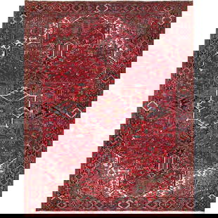 Desire Red, Hand Knotted, Semi Antique Persian Heriz, Pure Wool Rug: Title: Desire Red, Hand Knotted, Semi Antique Persian Heriz, Pure Wool Rug Description: This is a truly genuine one-of-a-kind. It has been Knotted for months and months in the centuries-old weaving cr