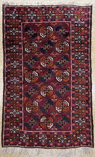 Antique Persian Balouch Hand Knotted Oriental Rug 4'1" x 6'7": Title:Antique Persian Balouch Hand Knotted Oriental Rug 4'1" x 6'7" Description:&#8226; Rug Number: H239 &#8226; Country of Origin: Iran &#8226; Style, Design: Persian Balouch, Geometric, Tribal &#822