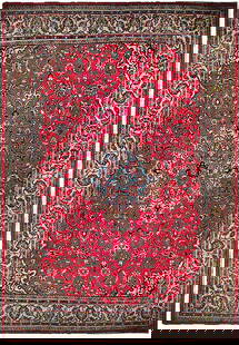 9' x 13' Semi Antique Persian Sarouk Mahalat Rug 74848: Title:9' x 13' Semi Antique Persian Sarouk Mahalat Rug 74848 Description:Size in Feet: Width: 9' x Length: 13' Size in Inches: Width: 108 in x Length: 156 in Colors: Red Pink, Ivory Weave: 100% Handma