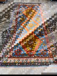 Antique Kazak Caucasian Rug-5165: Title: Antique Kazak Caucasian Rug-5165 Description:Gorgeous Kazak Caucasian rug from southwest Caucasian, size 4 ft. 3 inches by 8 ft. 6 inches, circa 1900, excellent condition with good pile through