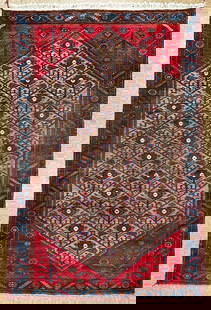 Antique Persian Hamedan Hand Knotted Area Rug 5'2" x 9'8": Title:Antique Persian Hamedan Hand Knotted Area Rug 5'2" x 9'8" Description:&#8226; Rug Number: H144 &#8226; Country of Origin: Iran &#8226; Style, Design: Persian Hamedan, Tribal, Geometric &#8226; S