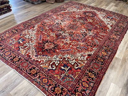 Antique persian Heriz Rug-5017: Title: Antique persian Heriz Rug-5017 Description:Power ful antique Persian Heriz rug from northwest Persia, size 8 ft by 11 ft.3 inches, circa 1950, excellent condition with high pile throughout. Ori