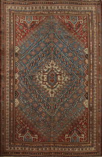 Pre-1900 Antique Vegetable Dye Qashqai Persian Rug 5x7: Title: Pre-1900 Antique Vegetable Dye Qashqai Persian Rug 5x7 Description:A Beautiful Genuine Iran ( Persia ) Qashqai rug is Hand Knotted by skillful weavers in Iran ( Persia ) with