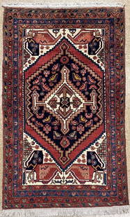 Antique Persian Hamedan Hand Knott Tribal Rug 4'2" x 6'11": Title:Antique Persian Hamedan Hand Knott Tribal Rug 4'2" x 6'11" Description:&#8226; Rug Number: H153 &#8226; Country of Origin: Iran &#8226; Style, Design: Persian Hamedan, Nomadic, Geometric, Tribal