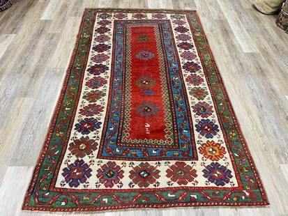 Antique kazak Caucasian rug-4879: Title: Antique kazak Caucasian rug-4879 Description:Beautiful antique kazak caucasian rug from southwest Caucasian, siz 4 ft. 5 inches by 7 ft. 6 inches, circa 1880, excellent condition , sligtly oxid