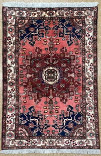 Antique Persian Tafresh Hand Knotted Area Rug 4'5" x 6'7": Title:Antique Persian Tafresh Hand Knotted Area Rug 4'5" x 6'7" Description:&#8226; Rug Number: H132 &#8226; Country of Origin: Iran &#8226; Style, Design: Persian Tafresh, Geometric, Tribal &#8226; S