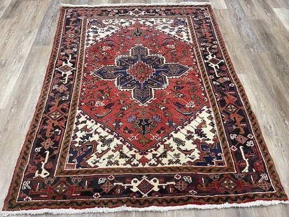 Vintage Persian Heriz Rug-4237: Title: Vintage Persian Heriz Rug-4237 Description:Vintage Persian Heriz rug from northwest Persia, size 4 ft. 10 inches by 6 ft. 4 inches, circa 1970, excellent condition with good pile throughout, co