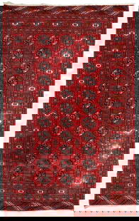 Handmade vintage Pakistani Tekke rug 4.1' x 5.9' (127cm x 180cm) 1960s: Title: Handmade vintage Pakistani Tekke rug 4.1' x 5.9' (127cm x 180cm) 1960sOrigin:PakistanDimension: 4.1' x 5.9' (127cm x