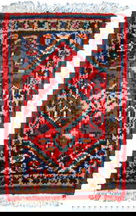 Handmade vintage Persian Hamadan rug 1.3' x 2' (41cm x 61cm) 1970s: Title: Handmade vintage Persian Hamadan rug 1.3' x 2' (41cm x 61cm) 1970s Origin:Middle East Dimension: 1.3' x 2' (41cm x 61cm) Materials:wool Year:1970s Description:Vintage handmade Middle Eastern ma