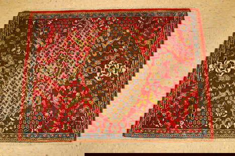 Persian QUME RUG 2'7" x 3'5": Title: Persian QUME RUG 2'7" x 3'5" Description:OLD,ANTIQUE HIGHLY DETAILED DESIGN Persian QUME ORIENTAL RUG..with exact size of 2'7" x 3'5" ......Highly Detailed design pattern of birds subjects over