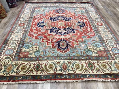 Colorful Persian Design Heriz Rug-5203: Title: Colorful Persian Design Heriz Rug-5203 Description:Charming Persian Design Heriz rug from India, size 8 ft. 3 inches by 10 ft, circa new production, excellent condition with a good pile through