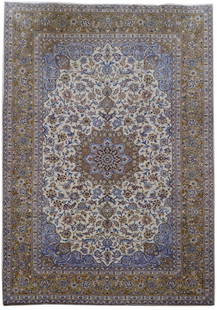 9' x 13' Blue Persian Signed Kashan Rug - Iran: Title:9' x 13' Blue Persian Signed Kashan Rug - Iran Description:Size in Feet: Width: 9.3 x Length: 13.2 Size in Inches: Width: 110 in x Length: 158 in Rug Type: Area Rug Colors: Blue Weave: Hand-knot