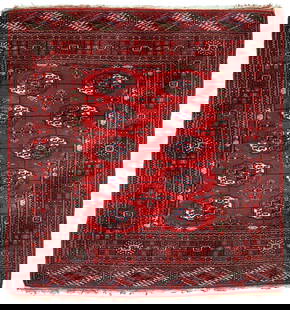 Handmade vintage Turkmen Tekke rug 3.5' x 3.6' (109cm x 112cm) 1970s: Title: Handmade vintage Turkmen Tekke rug 3.5' x 3.6' (109cm x 112cm) 1970sOrigin:TurkmenDimension: 3.5' x 3.6' (109cm x