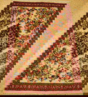 PERSAN SAROUK RUG 2' 3" x 3' 3": Title: PERSAN SAROUK RUG 2' 3" x 3' 3" Description:OLD,ANTIQUE FINE HIGH KPSI AUTHENTIC HAND KNOTTED PERSIAN SAROUK RUG with exact size of 2' 3" x 3' 3" Natural Vegy dye Wool woven on wool and cotton