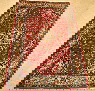 PERSIAN BEJAR RUG. 2'10" X 4'5": Title: PERSIAN BEJAR RUG. 2'10" X 4'5" Description: ANTIQUE HIGHLY DETAILED FINE KORK WOOL_HIGH KPSI AUTHENTIC HAND KNOTTED PERSIAN BEJAR RUG.........Highly detailed Floral design pattern surrounded b