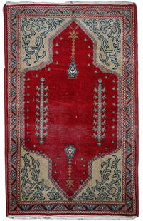 Handmade antique Turkish Konya rug 2.9' x 3.5' (69cm x 108cm) 1920s: Title: Handmade antique Turkish Konya rug 2.9' x 3.5' (69cm x 108cm) 1920sOrigin:TurkeyDimension: 2.9' x 3.5' (69cm x