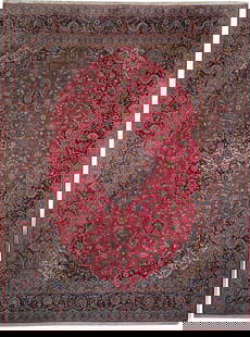 9' x 12' SIGNED Kashan Persian Handmade Rug 18216: Title:9' x 12' SIGNED Kashan Persian Handmade Rug 18216 Description:Size in Feet: Width: 9' x Length: 12' Size in Inches: Width: 108 in x Length: 144 in Colors: Red, Navy Blue Weave: 100% Handmade Pil