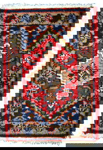 Handmade vintage Persian Hamadan rug 1.4' x 1.9' (42cm x 60cm) 1970s: Title: Handmade vintage Persian Hamadan rug 1.4' x 1.9' (42cm x 60cm) 1970s Origin:Middle East Dimension: 1.4' x 1.9' (42cm x 60cm) Materials:wool Year:1970s Description:Vintage handmade Middle Easter
