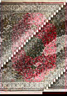 9' x 12' SILK Handmade RUG #F-6375: Title:9' x 12' SILK Handmade RUG #F-6375 Description:Size in Feet: Width: 9 x Length: 12 Size in Inches: Width: 108 in x Length: 144 in Rug Type: Area Rug Colors: Red, ivory Weave: Hand-Knotted Pile: