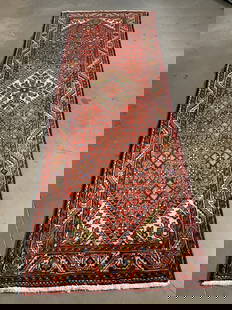 MAGNIFICENT PERSIAN HAMEDAN RUNNER 3.5x10.1: Title:MAGNIFICENT PERSIAN HAMEDAN RUNNER 3.5x10.1 Description:3'.5"X10'.1" Authentic Persian Hamedan runner in red, Ivory and multi accent colors 100% wool Hand knotted in Iran Reserve: $580.00 Shippi