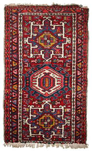 Handmade antique Persian Karajeh rug 2.1' x 3.6' (66cm x 110cm) 1920s: Title: Handmade antique Persian Karajeh rug 2.1' x 3.6' (66cm x 110cm) 1920s Origin:Middle East Dimension: 2.1' x 3.6' (66cm x 110cm) Materials:wool Year:1920s Description:Handmade antique Persian Kar