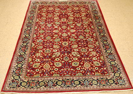Persian SAROUK RUG 4'4" x 6'10": Title: Persian SAROUK RUG 4'4" x 6'10" Description:OLD,ANTIQUE HIGHLY DETAILED SIGNED "SHERKAT SAHAMI FARSH " Persian SAROUK ORIENTAL RUG with exact size of 4'4" x 6'10" Highly detailed Floral design