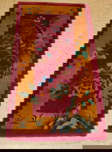 NICHOLS CHINESE RUG 2' x 3'10": Title: NICHOLS CHINESE RUG 2' x 3'10" Description:ANTIQUE ESTATE TREASURE ART DECO WALTER NICHOLS CHINESE RUG Circa 1920's with exact size of 2' x 3'10" ....Gorgeous Chinese floral field design over n