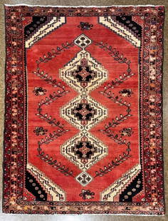 Persian Sirjan Hand Knotted Oriental Rug 4'7" x 6'6": Title:Persian Sirjan Hand Knotted Oriental Rug 4'7" x 6'6" Description:&#8226; Rug Number: 123 &#8226; Country of Origin: Iran &#8226; Style, Design: Persian, Vintage, Sirjan, Tribal, Geometric &#8226