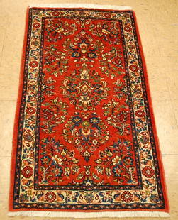 PERSAN SAROUK RUG2' 3" x 4' 2": Title: PERSAN SAROUK RUG2' 3" x 4' 2" Description:OLD,ANTIQUE FINE HIGH KPSI AUTHENTIC HAND KNOTTED PERSIAN SAROUK RUG with exact size of 2' 3" x 4' 2" Natural Vegy dye Wool woven on wool and cotton f