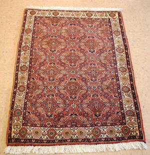 Persian BIJAR RUG 2'5" x 3'3": Title: Persian BIJAR RUG 2'5" x 3'3" Description: OLD,ANTIQUE Persian HIGHLY DETAILED HIGH KPSI_KORK WOOL AUTHENTIC HAND KNOTTED Persian BIJAR RUG CLASSIC VILLAGE WOVEN......... RED field with IVORY b