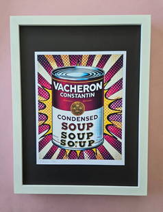 CHIARA BELLINI + VACHERON CONSTANTIN SOUP Hand Signed Authentic Print COA: In her latest project, Chiara Bellini launched a collection of pop art-inspired soup cans titled Luxury Soup Cans. Inspired by pop art icons like Andy Warhol and his famous soup can series, Bellini re