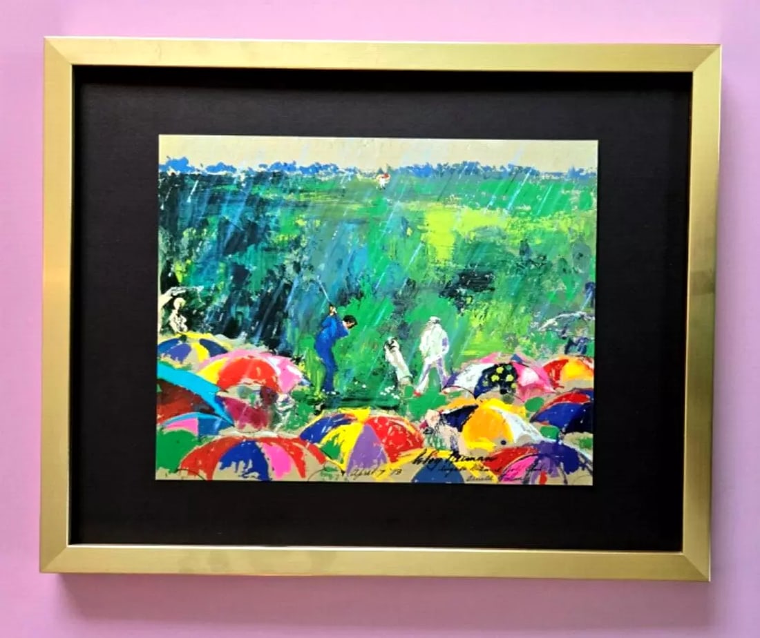 LEROY NEIMAN + ARNOD PALMER RAIN GOLF + 1970'S + PLATE SIGNED PRINT + FRAMED W (1 of 2)