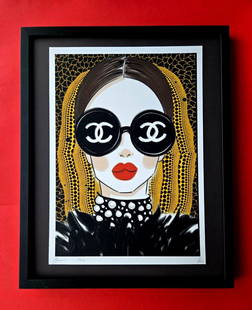 Death NYC Large Framed 16x20in Pop Art Certified THE EYES OF CHANEL KUSAMA #8: Up for Sale this Beautiful and Scarce Print by Pop Art Graffiti Master Artist Death NYC Hand Signed in Pencil Numbered X/100 or Proof This piece is mounted on a 20 x 16 in. black acid free black board
