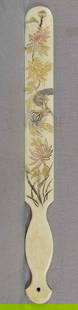 1910s Japanese bone LETTER OPENER birds & flowers: Late Meiji - early Taisho (1910s) Japanese bone letter opener with engraved decoration on both sides depicting birds in flight among grasses and blooming flowers. Very good work, wonderful use of