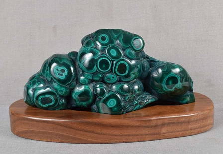 Chinese scholar’s ROCK brush rest MALACHITE HILLS: Old Chinese scholar’s rock / brush rest in a form of a piece of malachite perfectly resembling a range of hills covered with green vegetation. Shape and colors may suggest a Guilin landscape of