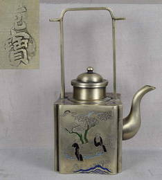 19c Chinese scholar&#8217;s WINE POT PAKTONG champleve marked