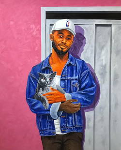 Tapestry of Love - 21st Century, Contemporary, Figurative, Men, Modern, Cat, 2023: About the ItemShipping Procedure Ships in a well-protected tube. This work is unique, not a print or other type of copy.