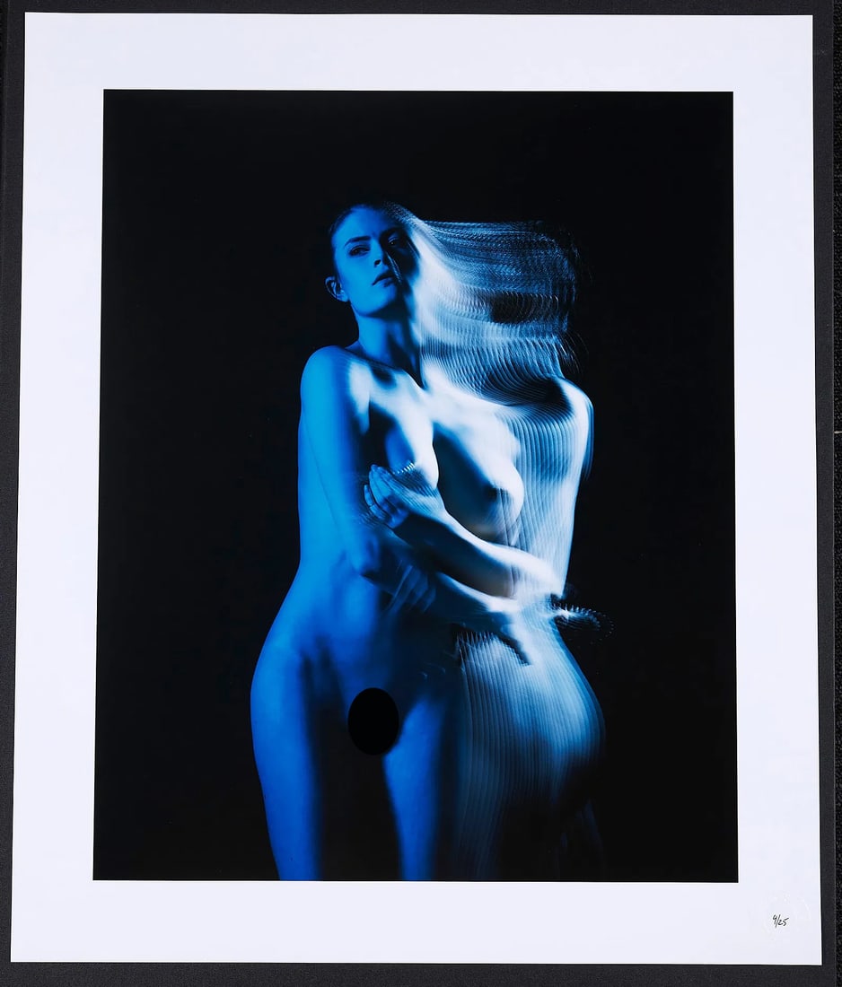 Spiros Politis(1969-)"Blue Transition": Artist: Spiros Politis(1969-) Title: Blue Transition Date: 2017 Dimensions: 24" x20" "Blue Transition" is a figure study of dancer Aja created entirely in camera and lighting.This 24" x 20" c-type pri