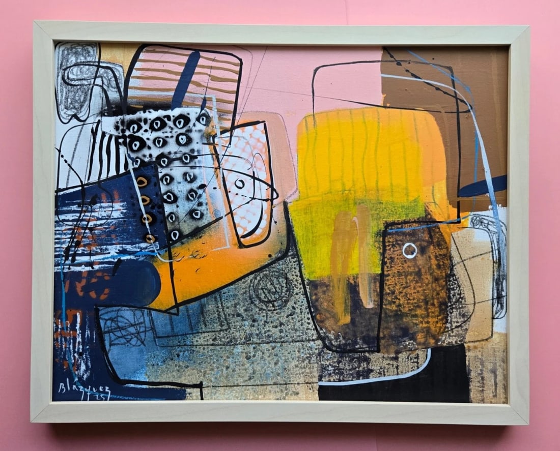 Michel Blázquez Original Framed Painting 20x16" Abstract Oil & Acrylic on Canvas: Michel Blázquez Original Abstract Framed Painting | 20x16" | Oil & Acrylic on Canvas Discover a unique and vibrant abstract painting by Michel Blázquez, a contemporary artist known for his e