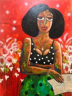 Red Paragraphs -21st Century, Contemporary, Figurative. Neo-Expressionism, Women, 2024: About the ItemShipping Procedure Ships in a well-protected tube from Nigeria This work is unique, not a print or other type