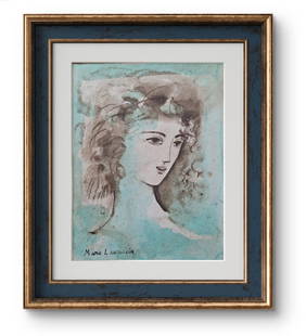 In the Manner of/Style of MARIE LAURENCIN (1883 - 1959) - Watercolor painting / Signed: In the Manner of/Style of Marie Laurencin. Portrait , " Signed" PRIVATE Collection Watercolor on cardboard 1950s - Adhered masonite Measures: 13 x 10 Inch Shipping NO FRAME. . Reserve: $2,250.00 Shipp