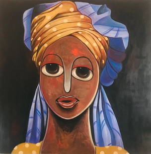 Aisha - 21st Century, Contemporary, Figurative. Neo-Expressionism, Africa, Women, 2024: About the ItemShipping Procedure Ships in a well-protected tube from Nigeria This work is unique, not a print or other type