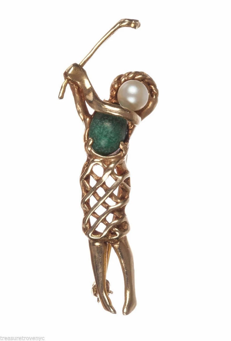 14 kt Gold Retro Design Handmade Golfing Lady Pin (1 of 2)