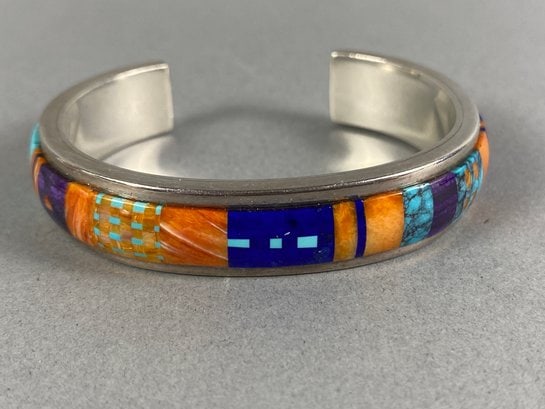 Vibrant Native American Inlaid Stone Cuff Bracelet By Alan Wallace Washoe-Maidu (1 of 14)