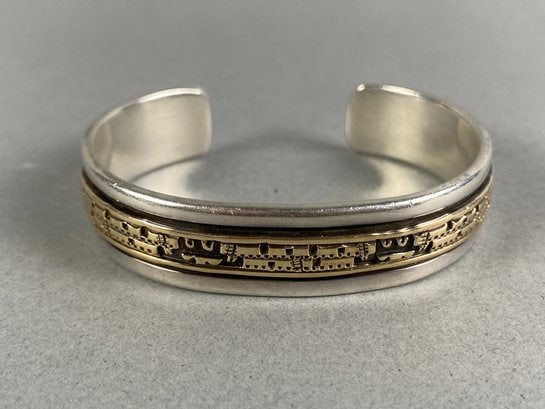 14K Gold & Sterling Silver Navajo Storyteller Cuff Bracelet By Bruce Morgan (1 of 12)