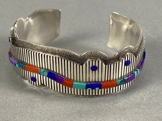Striking Native American Inlaid Stone Cuff Bracelet By Alan Wallace Washoe-Maidu (1 of 16)