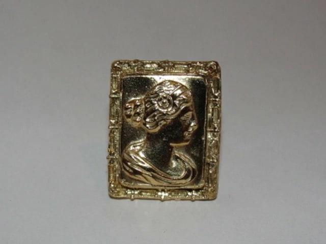 14 kt Gold Vermeil over Sterling Silver Rectangular Georgian Inspired Cameo Ring (1 of 5)
