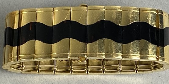 Stunning 18K Gold Statement Bracelet With Classic Enamel Onlay 104 Grams (1 of 16)