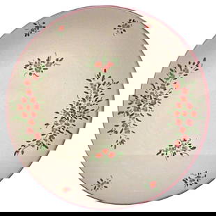 Vintage Large Faience Plate by M.B with Hand-Painted Floral Decor: Title: Vintage Large Faience Plate by M.B with Hand-Painted Floral Decor Origin:France Dimension: Diameter: 31 cm (12.20 inches)Height: 3.5 cm (1.38 inches) Materials:Faience Year:20th Century Descrip
